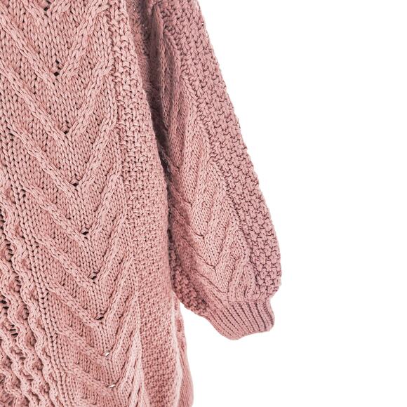 Topshop Women’s Chunky Cable Knit Long Open Front Cardigan Pink Rose Size 8 - Picture 13 of 16